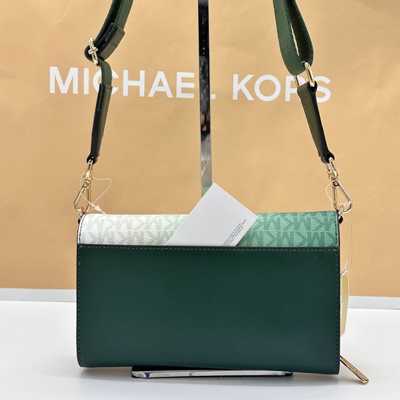 Michael Kors Jet Set Item Large Zip Around Wallet Crossbody Bag MK Ombre Green - Picture 7 of 15